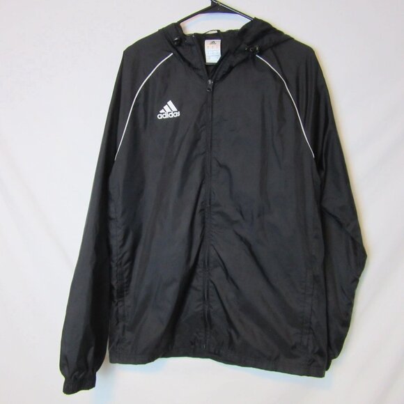 Adidas Black Windbreaker Rain Jacket Men's Medium Basic Sporty Zip Hood Pockets - Picture 1 of 7